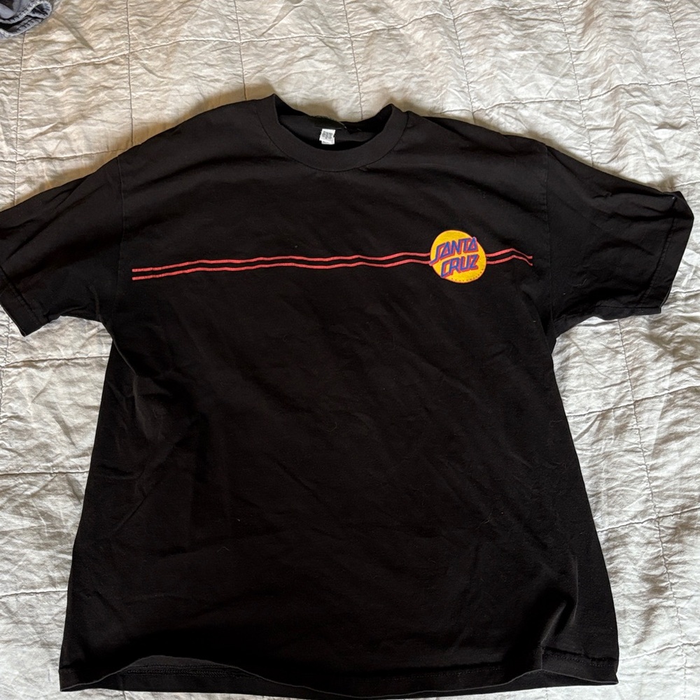Y2K Santa Cruz Skateboards Black Tee with Red and Yellow Logo